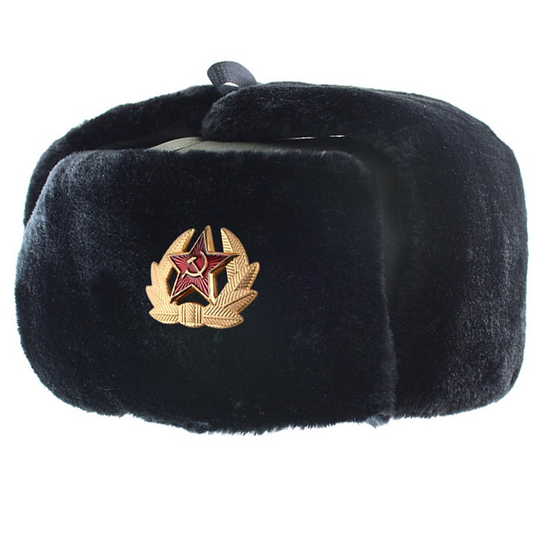 Mũ lông phong cách Nga Yuantengm Soviet ushanka + huy hiệu USSR quân đội mùa đông