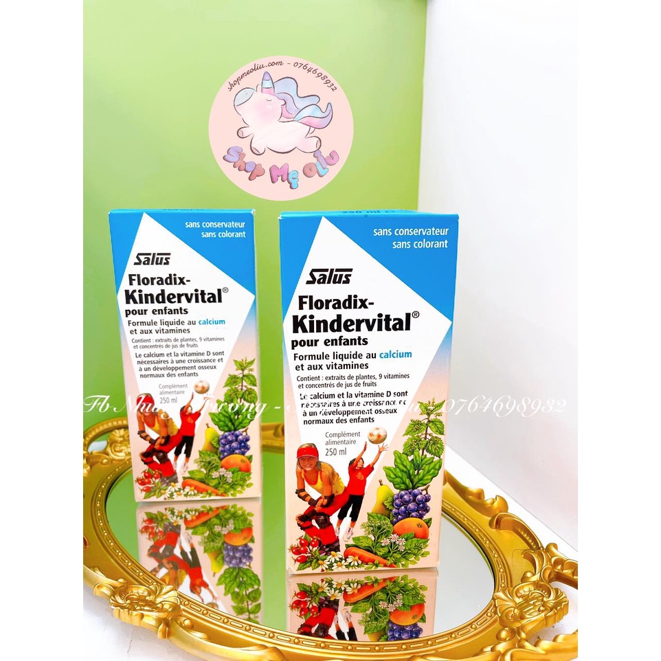 Canxi Salus hữu cơ, Vitamin D và 9 loại vitamin dạng nước Floradix cho bé từ 3 tuổi, mẹ bầu, người lớn 250ml