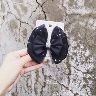kẹp tóc nơ đen hoạ tiết chấm bi kim tuyến size 10,5cm * 10cm cho bé gái ( ảnh thật )
