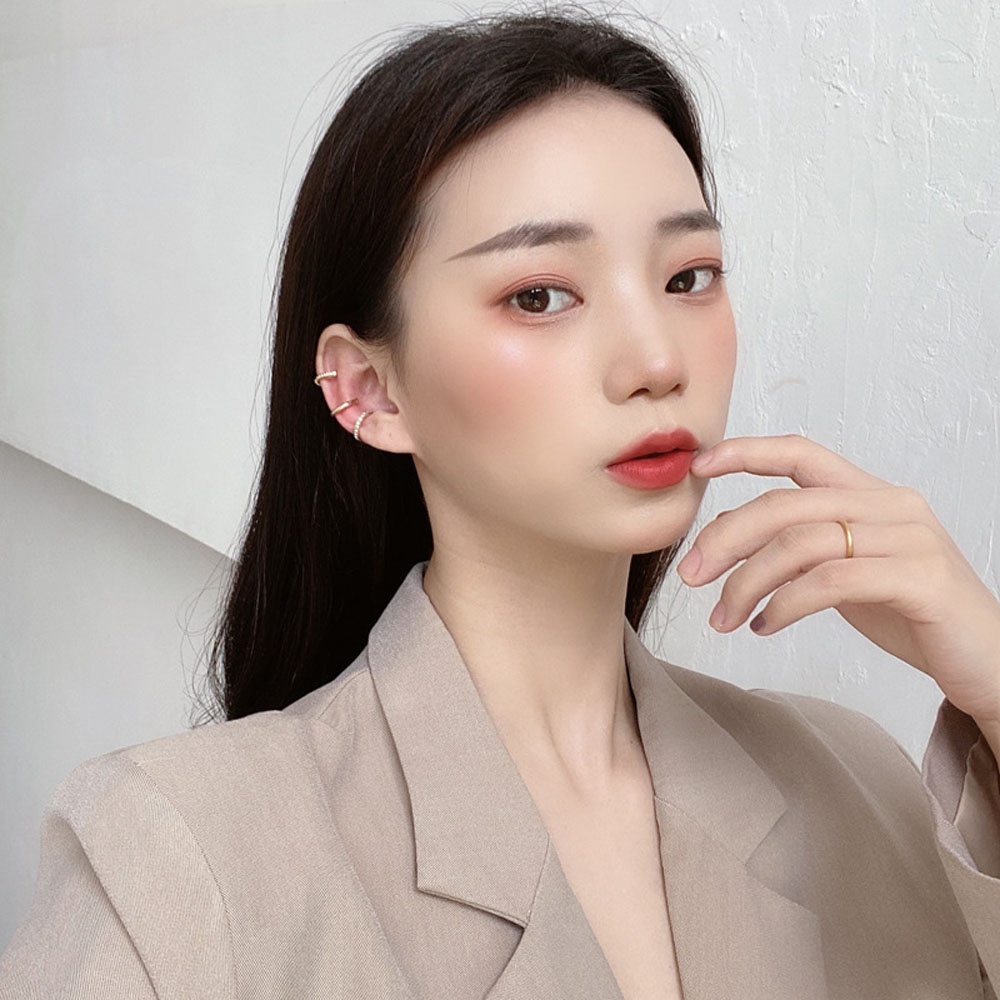 ANEMONE Khuyên kẹp vành tai bằng hợp kim đính đá zircon phong cách đường phố cá tính cho nữ