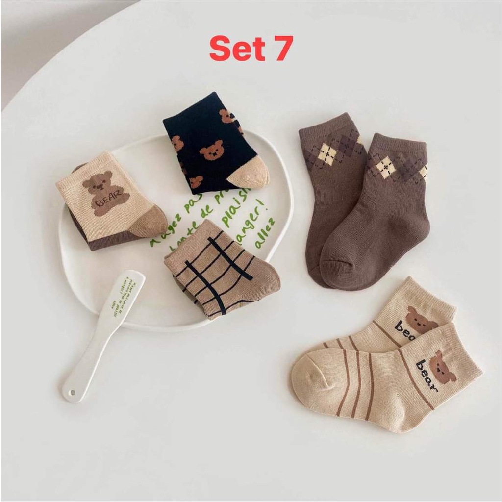 Set 5 đôi tất made in Korea giữ nhiệt ấm áp hoạ tiết đáng yêu cho bé từ 1,2,3,4,5,6,7,8 tuổi thời trang trẻ em BABYKOREA