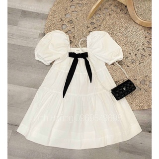 Đầm babydoll nữ kèm nơ dạo phố xinh xắn