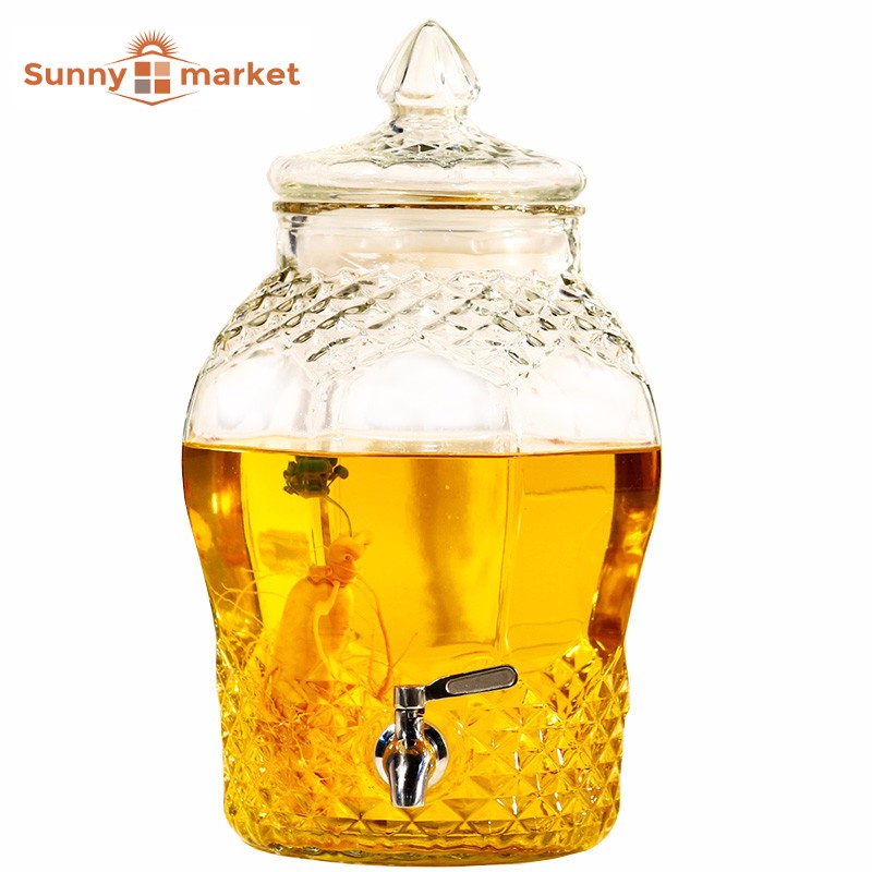 Bình ngâm rươu sâm thủy tinh kim cương 8833 dung tích 5,5 lít có van