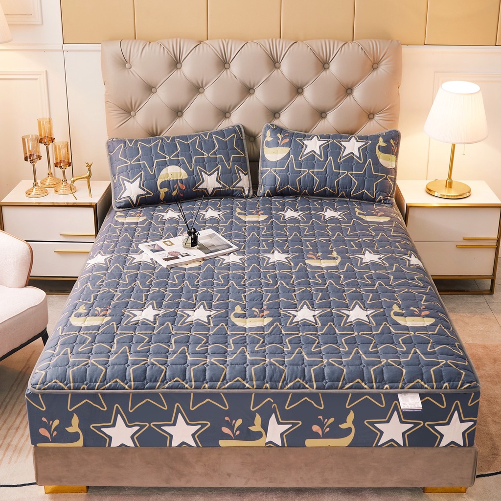 Ga Giường Nệm Bo Chun Trần Bông Kèm 2 Vỏ Gối Hàng Cao Cấp, Mẫu Mã Đa Dạng, Chất Liệu Cotton Poly