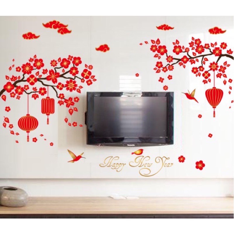 Decal trang trí tường - Mai Đỏ Đón xuân
