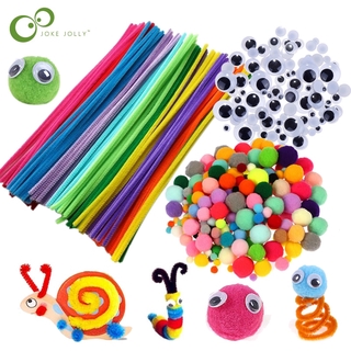 Set 100 dây kẽm + 10 mắt giả + 10 quả bóng lông nhiều màu làm đồ thủ công sáng tạo
