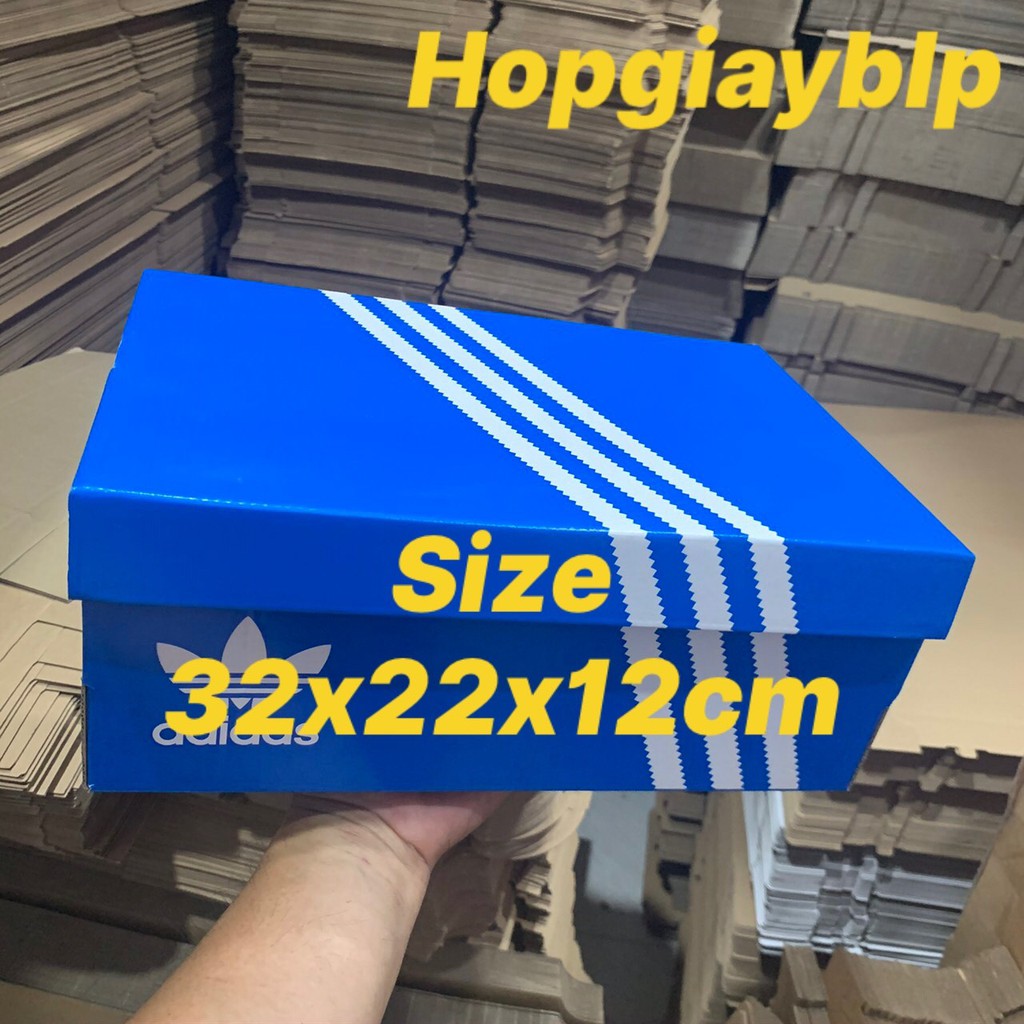 20 hộp đựng giày adidas size 32x22x12cm màu xanh