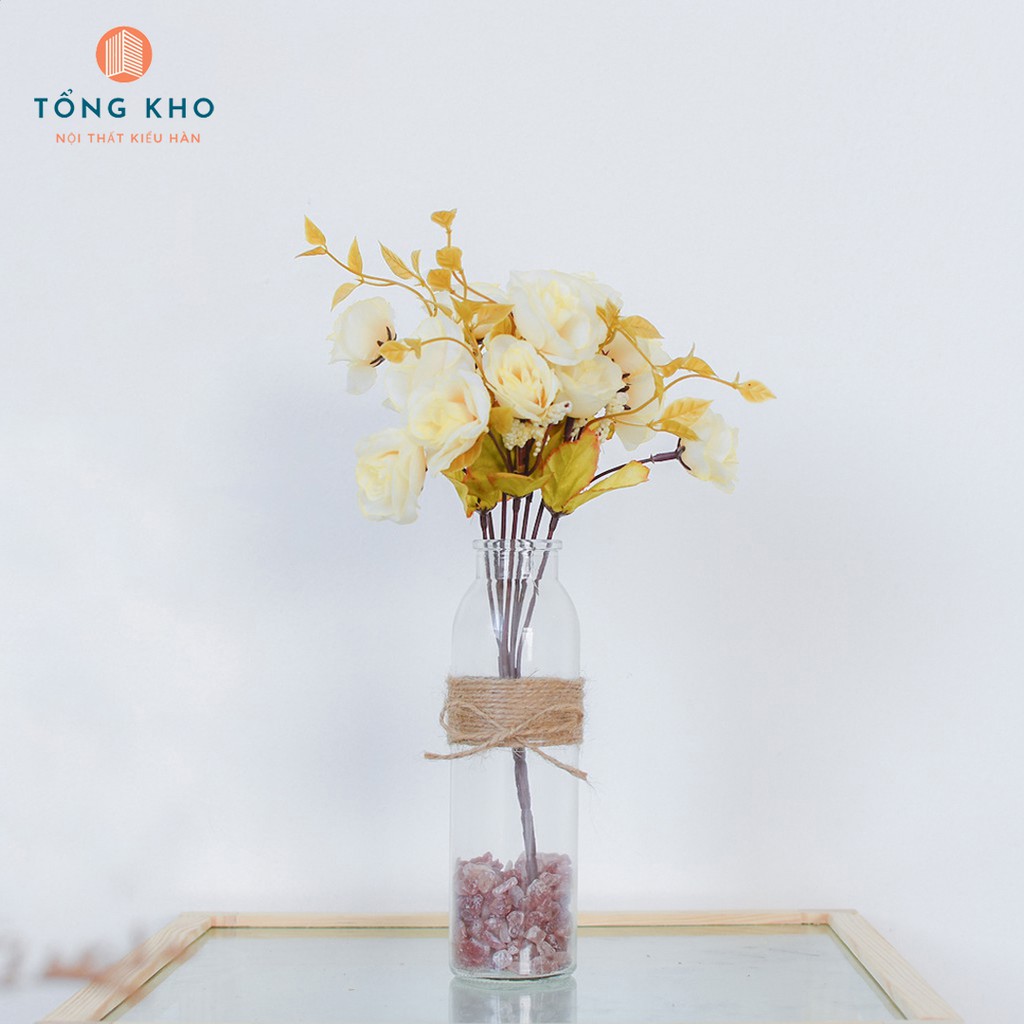 Lọ hoa chai thủy tinh trang trí dây thừng Decor Hàn Quốc phong cách