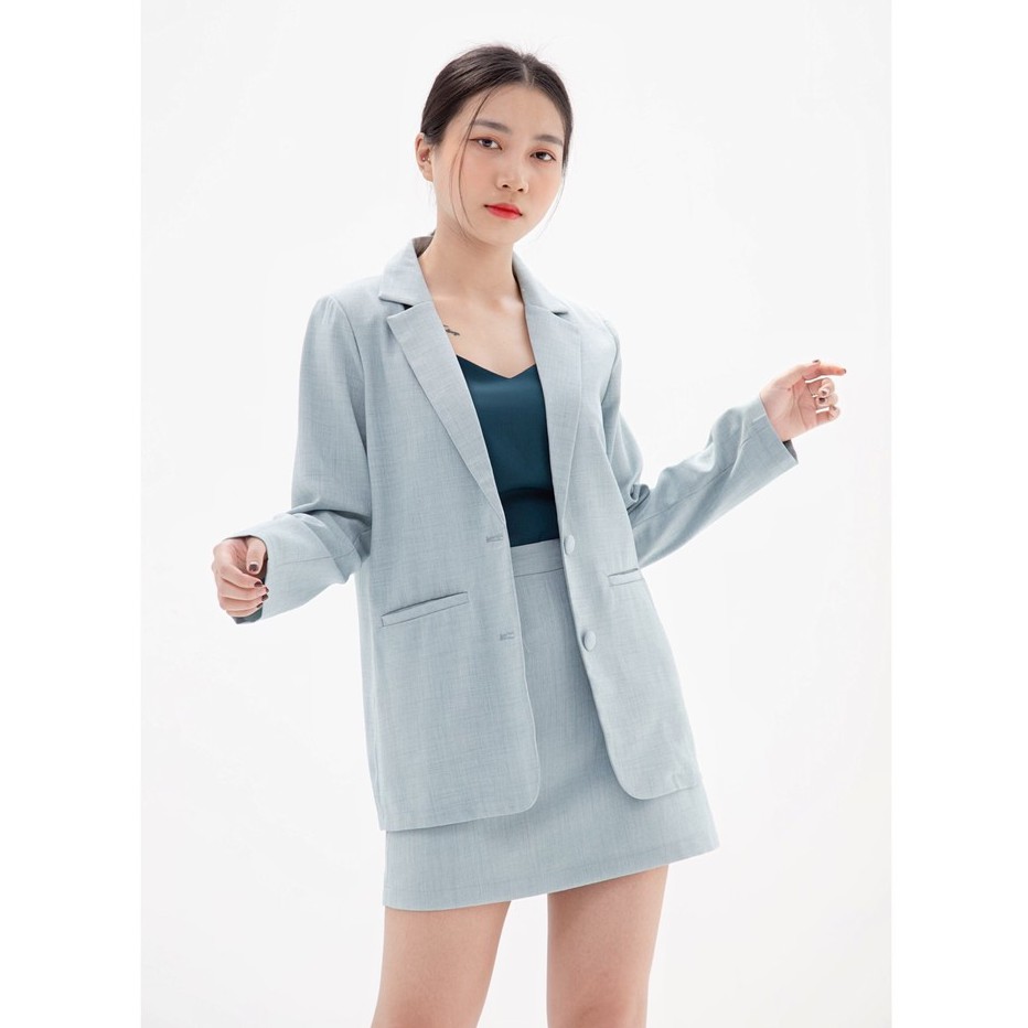 Áo vest blazer nữ KHÀN màu xanh da trời áo khoác công sở tay dài 1 lớp phong cách Hàn Quốc