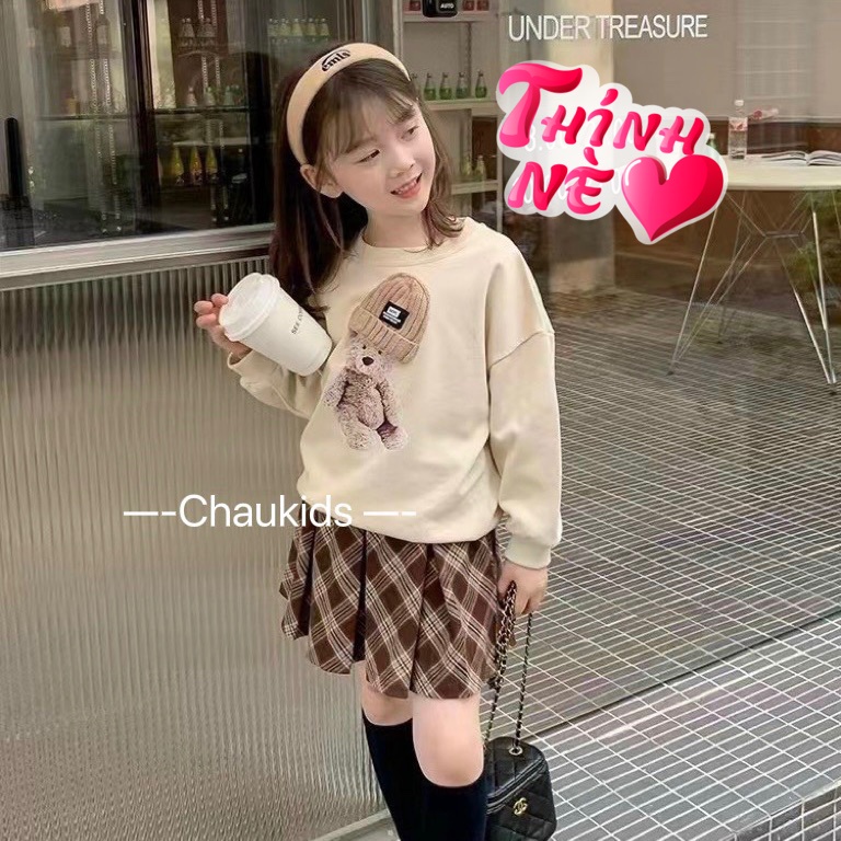 Set áo váy bé gái thu đông size đại 10-25kg mũ len nổi Đầm cho bé dài tay chất nỉ da cá 1 2 3 4 5 6 7 8 9 tuổi
