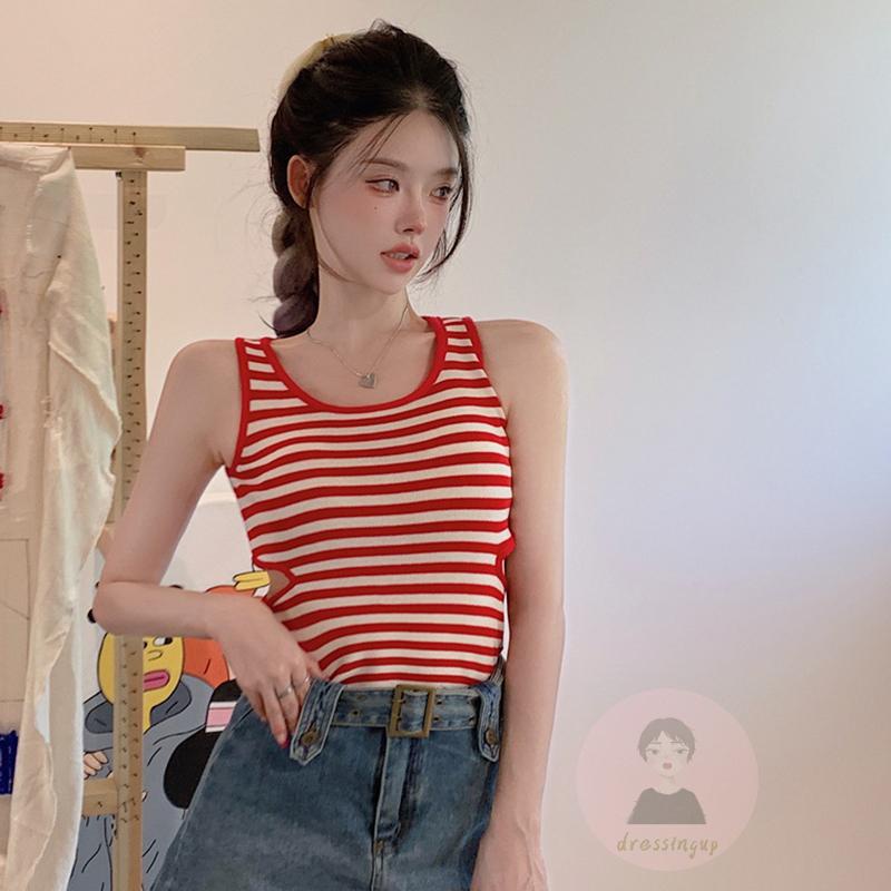 Áo Croptop Sát Nách Cổ Tròn Họa Tiết Kẻ Sọc Thời Trang Mùa Hè Cho Nữ