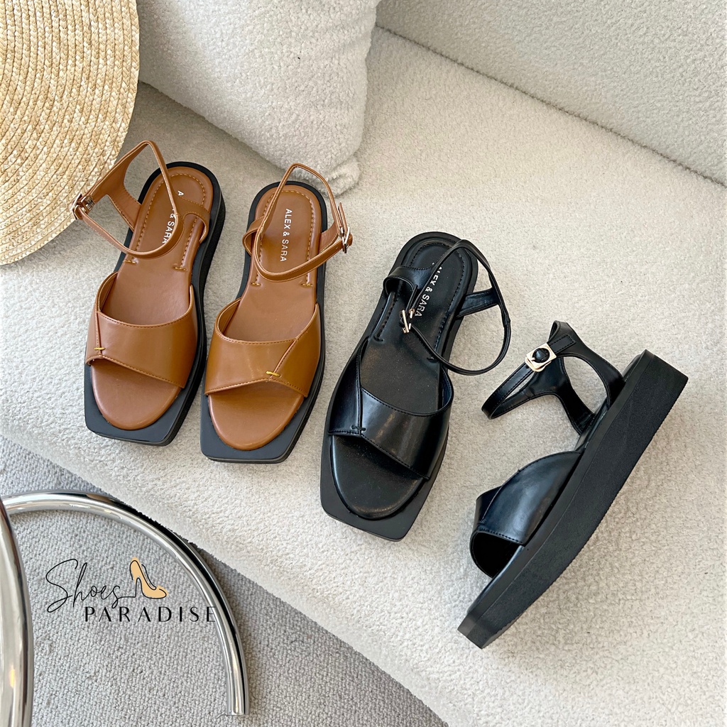 Giày sandal nữ trơn cao đế xuồng 3p quai ngang nữ Shoes Paradise SD04