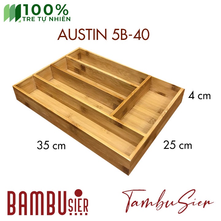 [BAMBOO] Khay chia thìa dĩa gỗ tre 5/6 ngăn - khay để thìa dĩa muỗng đũa cao cấp [AUSTIN-56]