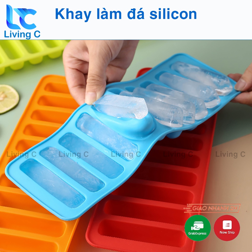 Khay làm đá bằng silicon Living C , khuôn làm đá thông minh 10 ô bằng silicon dễ dàng lấy đá _KDA