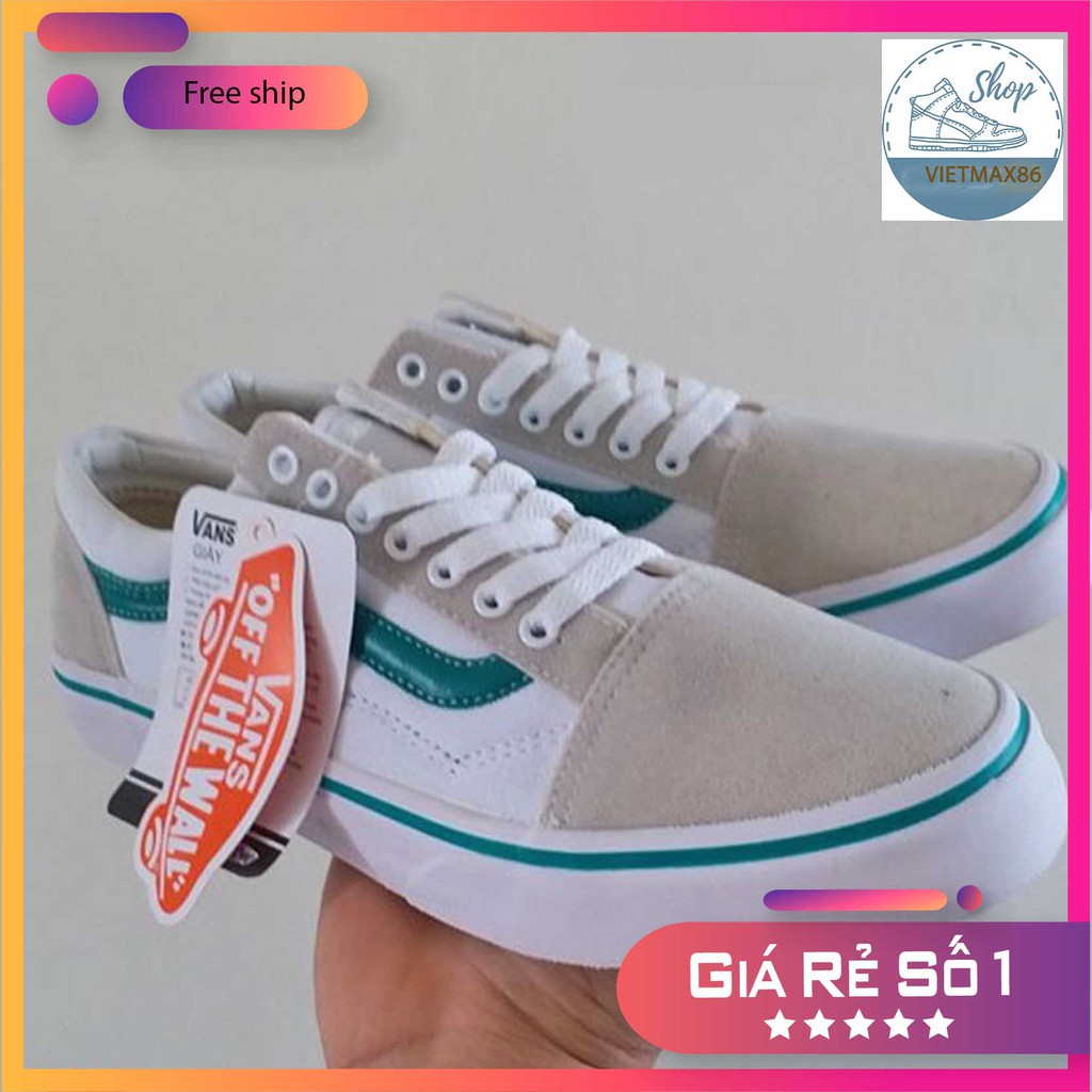 Giày Thể Thao Vns Old Skool  Trắng Sóng Xanh (Da Lộn) Cho Cả Nam Và Nữ, giày giá rẻ tặng kèm bull box bill / vietmax86 | BigBuy360 - bigbuy360.vn