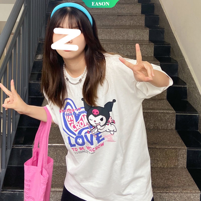 SANRIO Áo Thun Nữ Tay Ngắn In Hình Kuromi Dễ Thương Y2K