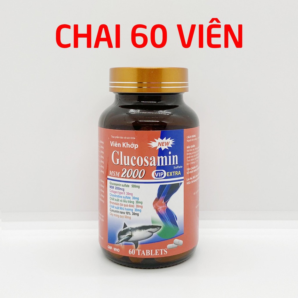 Viên khớp Glucosamin MSM 2000 giảm đau nhức mỏi xương khớp - Chai  60 viên [Glucosamin MSM Đỏ]
