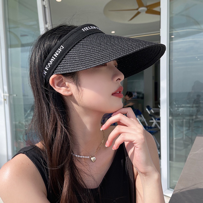 Nón Cói Hở Đầu Vòng Đen Phối Chữ Nón Đi Biển P2130