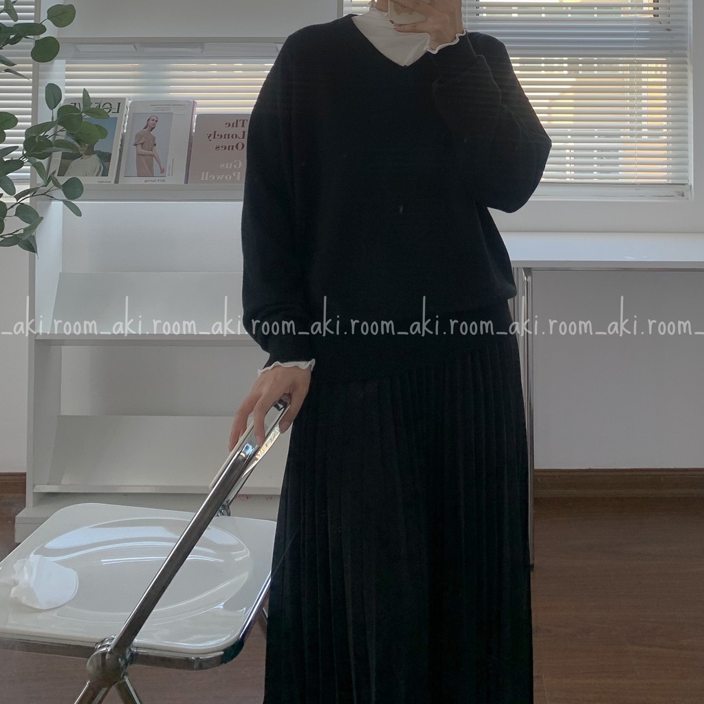 Áo len trơn chất mềm mịn cổ tim viền dọc tay cổ | BigBuy360 - bigbuy360.vn