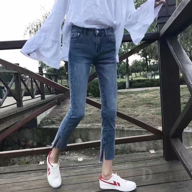 Daduhey Quần Jeans Dài Lưng Cao Ống Đứng Thời Trang Hàn Quốc Cho Nữ