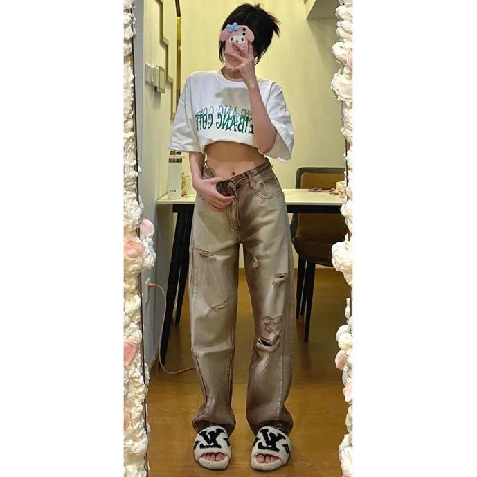 ✈Quần Jean Rách Màu Cà Phê Phong Cách Cổ Điển Đường Phố Mới Thời Trang Mùa Hè Cho Nữ 2022
