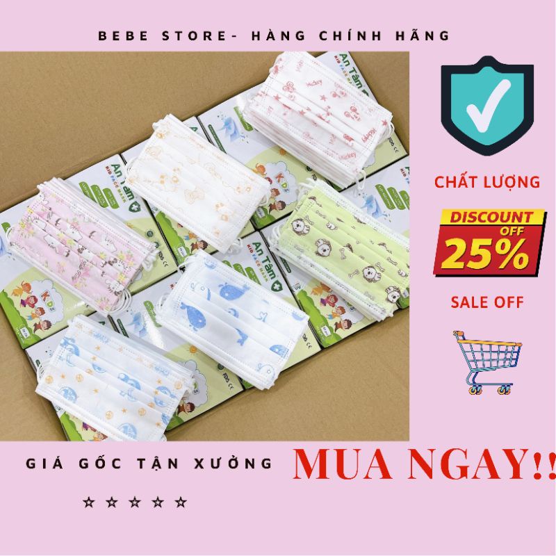 Khẩu trang trẻ em chính hãng An Tâm kháng khuẩn [hộp 50 cái]