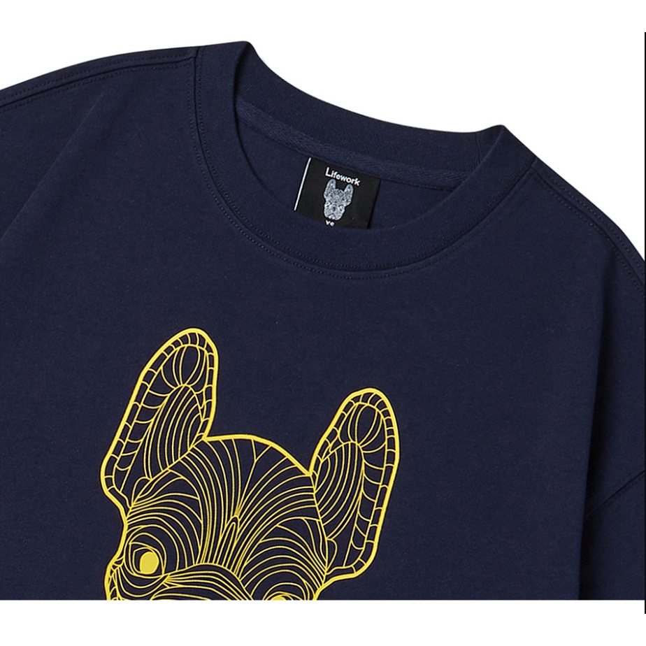 Áo thun LIFEWORK Big Logo hình chó tay lỡ Unisex màu Navy Yellow LinhLyxAuth
