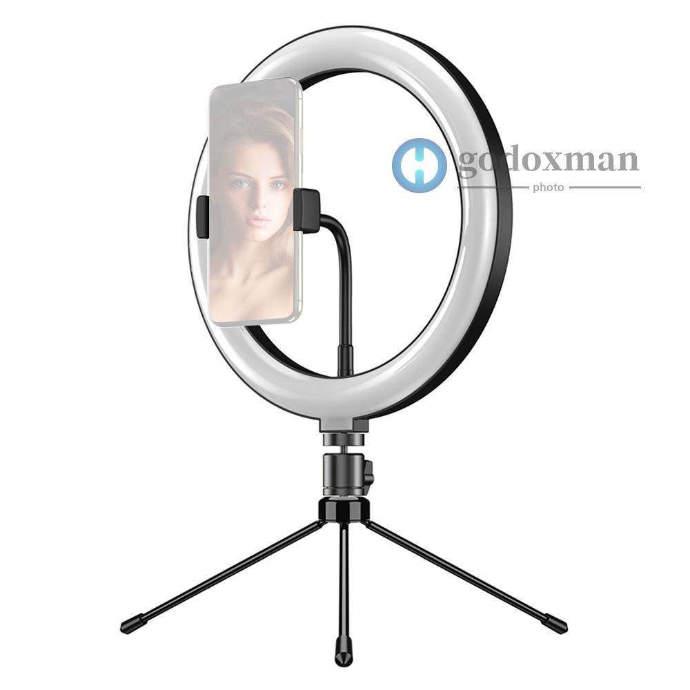 Godoxm Andoer APL-FL10JJ13Y 10 Inch Dimmable LED Selfie Ring Video Light 3000K-6500K LED Circle Light CRI 96 with Tabletop