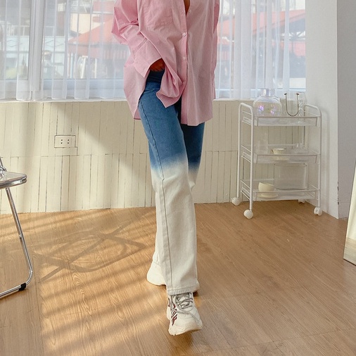 Jeans dáng suôn cạp cao xanh ombre Mia Ritta J450 ảnh thật