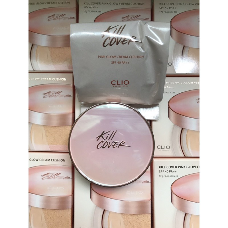 Cushion Clio kill cover pink glow cream (tặng kèm lõi thay thế)