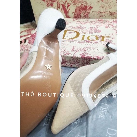 Giày cao gót J'aDi.or xuất xịn lưới nude phối quai nơ đính đá da lộn trắng 5cm size 36 37 38 39