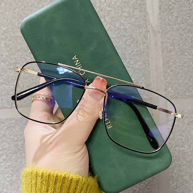 (AIMURUSI) COD Mát Gọng Vuông Kim Loại Thời Trang Hàn Quốc Phong Cách Retro Cá Tính Chống Ánh Sáng Xanh Kính