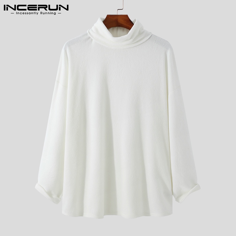 Áo thun INCERUN tay dài cổ cao giữ ấm thời trang thu đông đơn giản cho nam
