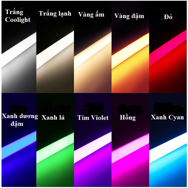 Đèn LED TUÝP T8 1m2 nhiều màu - Chống nước - CHUYÊN DECOR PHÒNG NGỦ - STUDIO GAMING