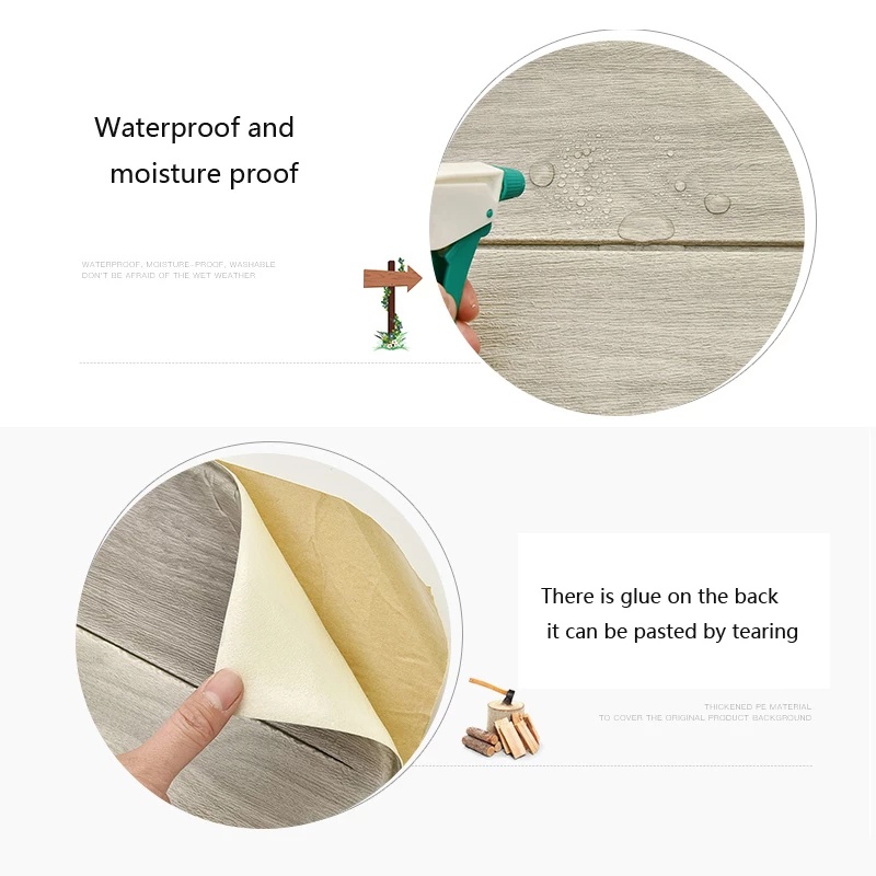 70*70cm 3D Stereo Self-adhesive Imitation Wood Grain PE Foam WallPaper/ Room Roof Removable Waterproof Moisture-proof Wall Sticker/ DIY Home Living Room Bedroom Background Decor