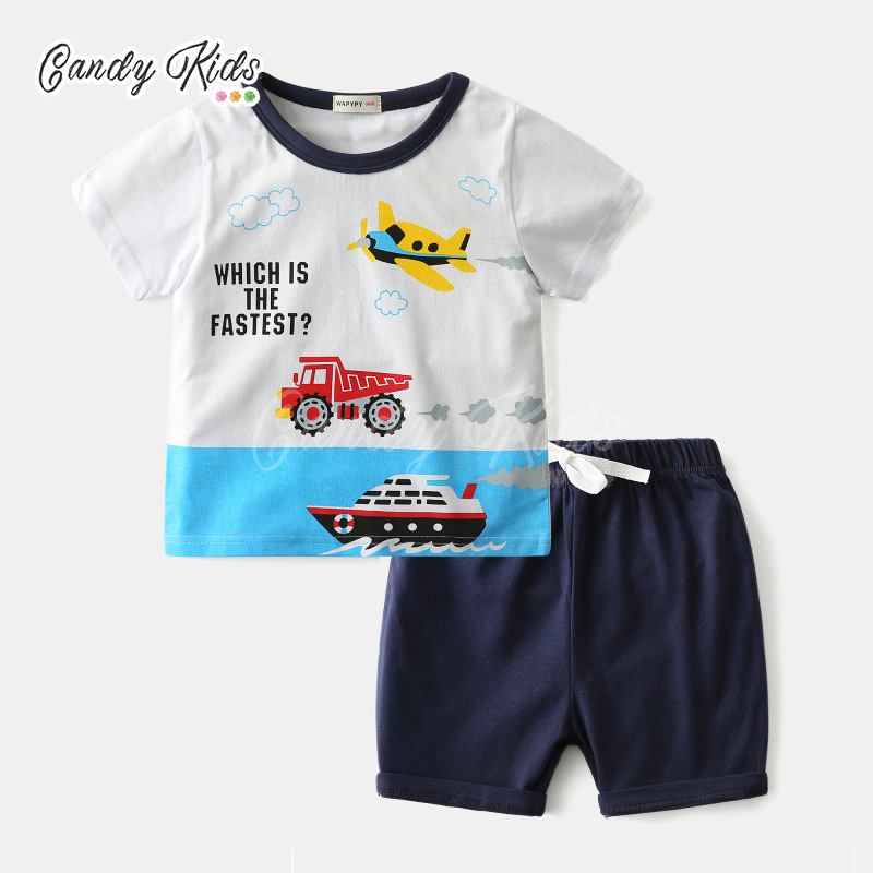 Set Đồ Bộ Ngắn Tay In Họa Tiết Dễ Thương Dành Cho Các Bé