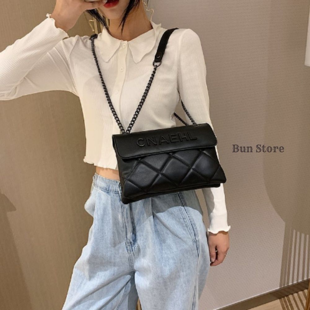 Túi nữ đeo chéo da mềm túi xách đeo vai kẹp nách nữ đẹp hàn quốc dây xích hàng hiệu chính hãng màu đen