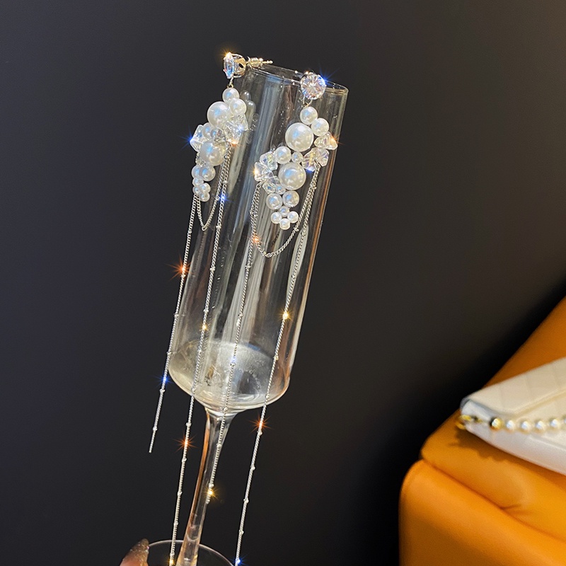 Bông Tai Mạ Bạc 925 Đính Ngọc Trai Phối Tua Rua Thời Trang Dự Tiệc Cho Nữ