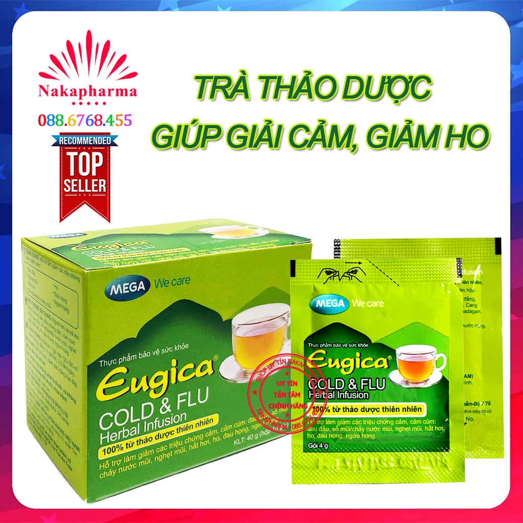 Trà thảo dược Eugica Cold & Flu Herbal Infusion - Hỗ trợ giảm cảm cúm, đau đầu, sổ mũi, chảy nước mũi Mega We Care