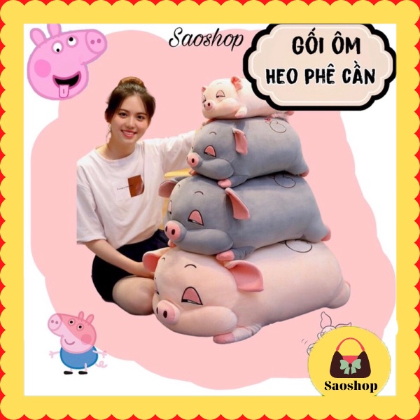 Gối ôm hình thú con heo béo mắt hí cute thú nhồi bông con lợn ngủ béo ú kích thước 35cm 55cm 80cm