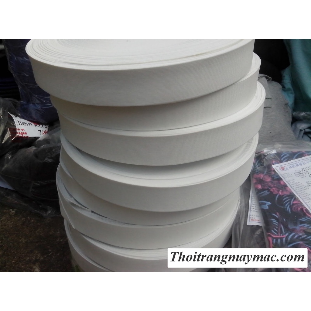 Dây Thun Lưng Quần Cao Cấp. Co Giãn Đàn Hồi Tốt.Mét Màu Trắng, Màu  may lưng thun quần dùng trong may mặc, phụ liệu