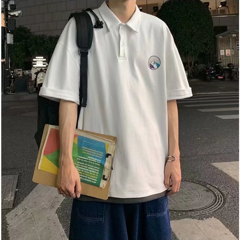 Áo Thun Polo Tay Ngắn Dáng Rộng Phong Cách Hong Kong Đơn Giản Thời Trang Cho Nam