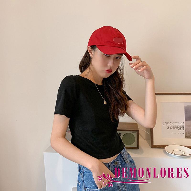 Áo Croptop Tay Ngắn Cổ Tròn Màu Trơn Thời Trang Cho Nữ