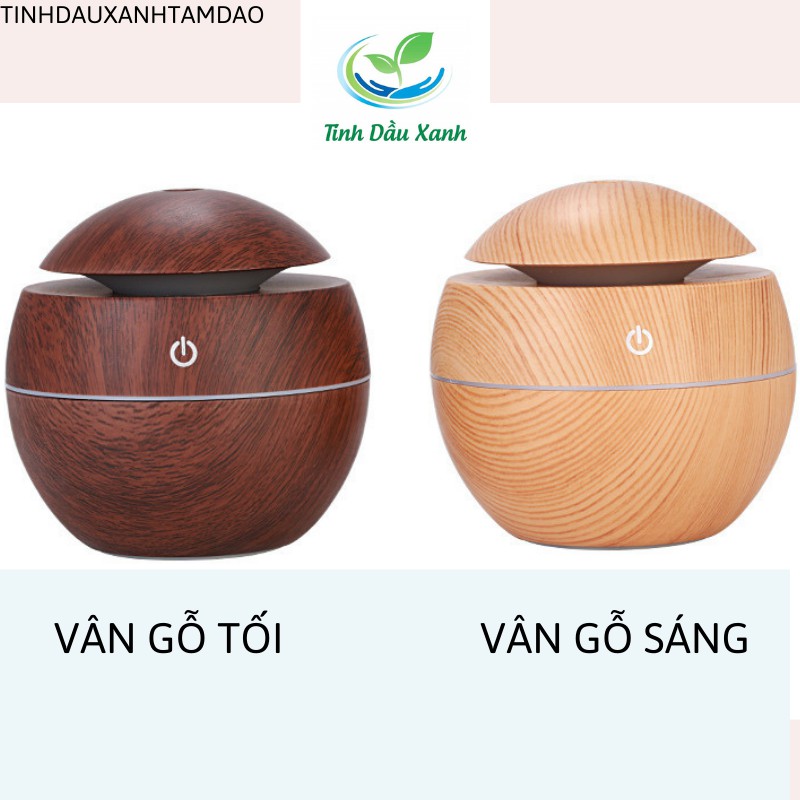 Máy phun tinh dầu mini phun sương tạo ẩm giá rẻ,Bình khuếch tán tinh dầu vân gỗ tròn 130ml,Tặng tinh dầu xanh 10ml