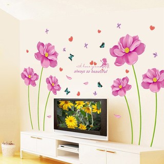 Decal dán tường hoa tím hồng( 260*150cm)