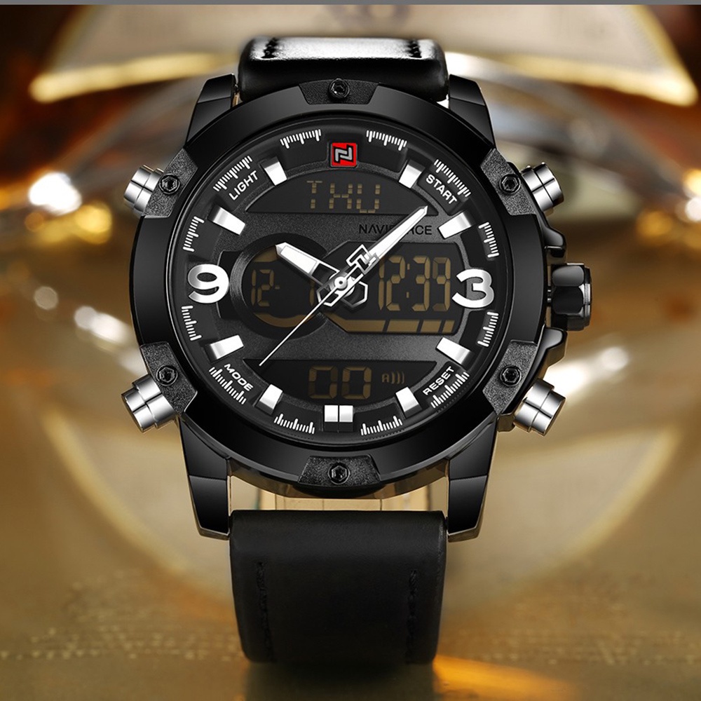 Naviforce Đồng Hồ Analog Máy Quartz Dây Da Chống Thấm Nước Kiểu Dáng Thể Thao Cho Nam