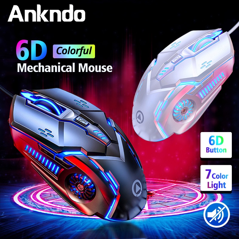 huột gaming máy tính có dây game thủ Ankndo 3200DPI / Chế độ LED 7 màu / 6 nút bấm - Hàng Chính Hãng