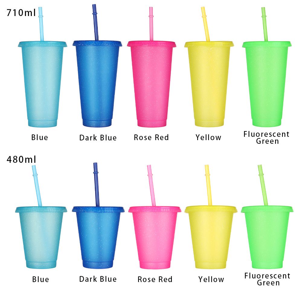1 cốc uống nước bằng nhựa có ống hút sáng bóng nhiều màu có thể tái sử dụng MIHAN1