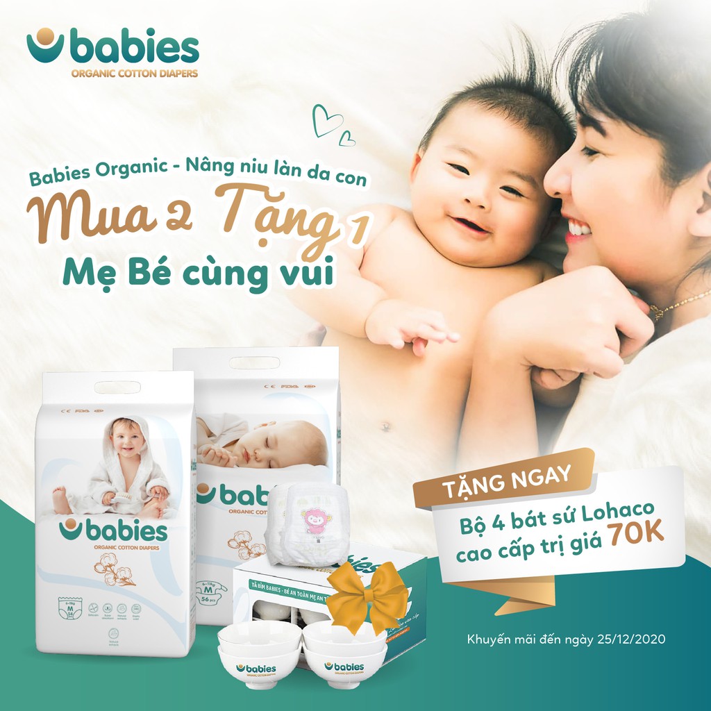 ( MUA 2 BỊCH TẶNG 1 BỌ ĐỒ CHƠI GỖ) BỈM QUẦN/DÁN BABIES ORGANIC S66/M56/L46/M54/L50/XL46/XXL40