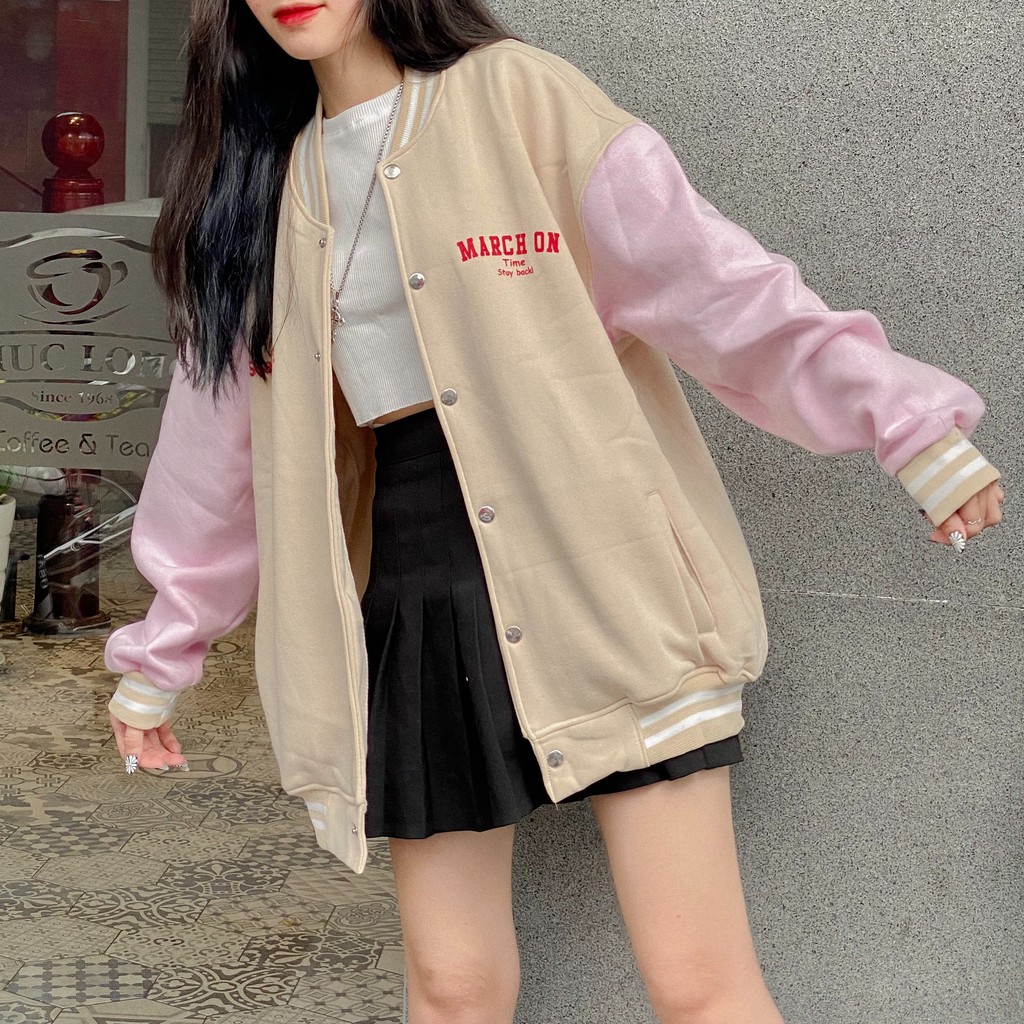 Áo khoác bomber unisex Homies nút gài in chữ MARCH